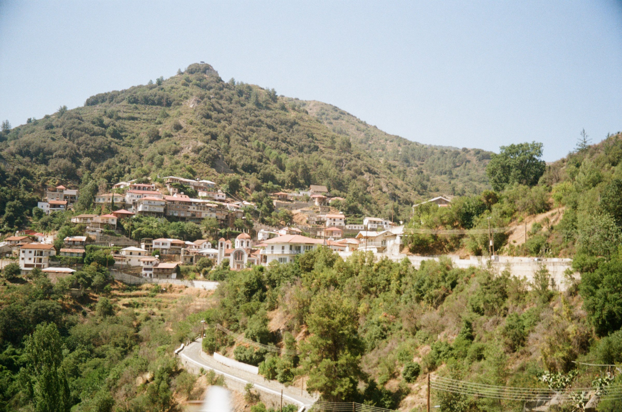 A mountain village nestled into the hillside