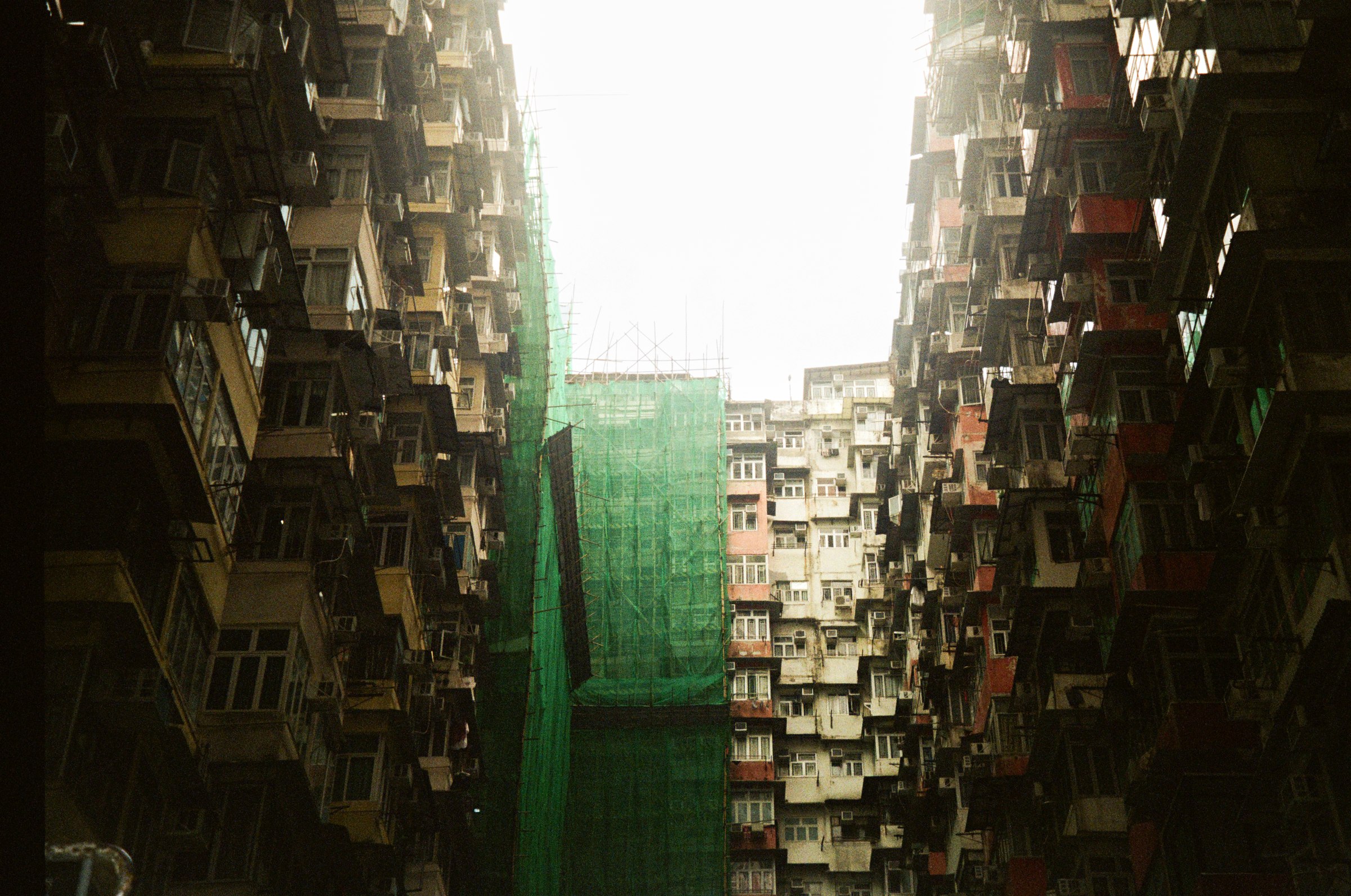 Looking up through the Monster Building housing block courtyard